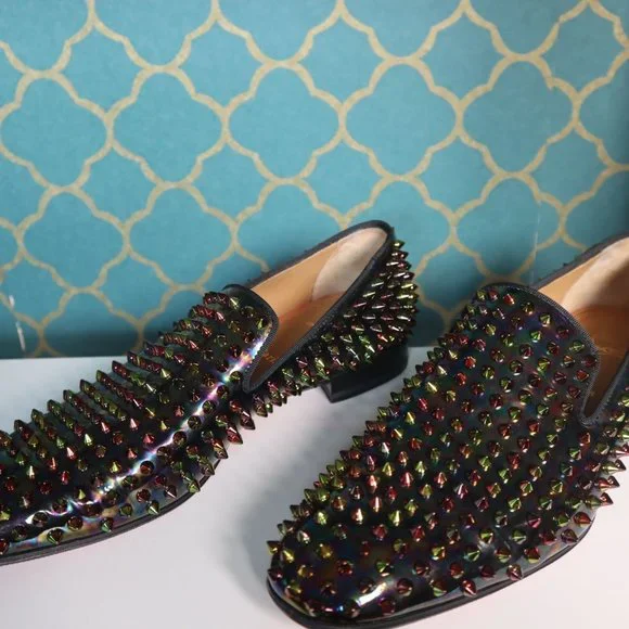 Christian Louboutin Dandelion Spikes Flat Black-Multi Patent Leather 9. - Picture 1 of 3